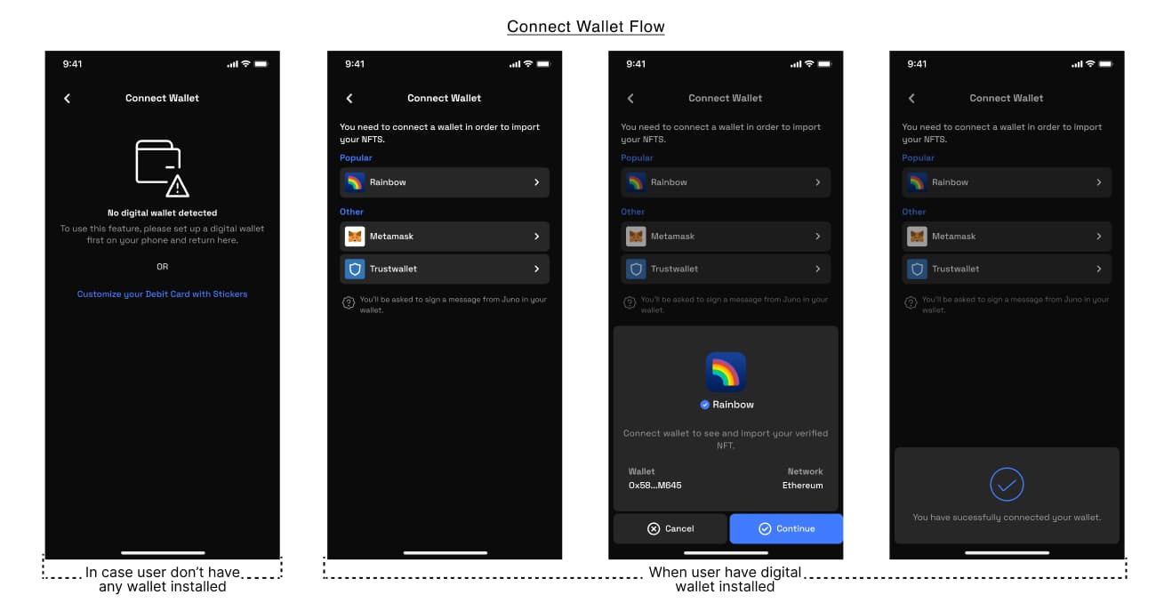 Connect wallet screens