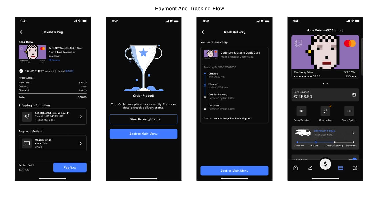 Payment and tracking screens