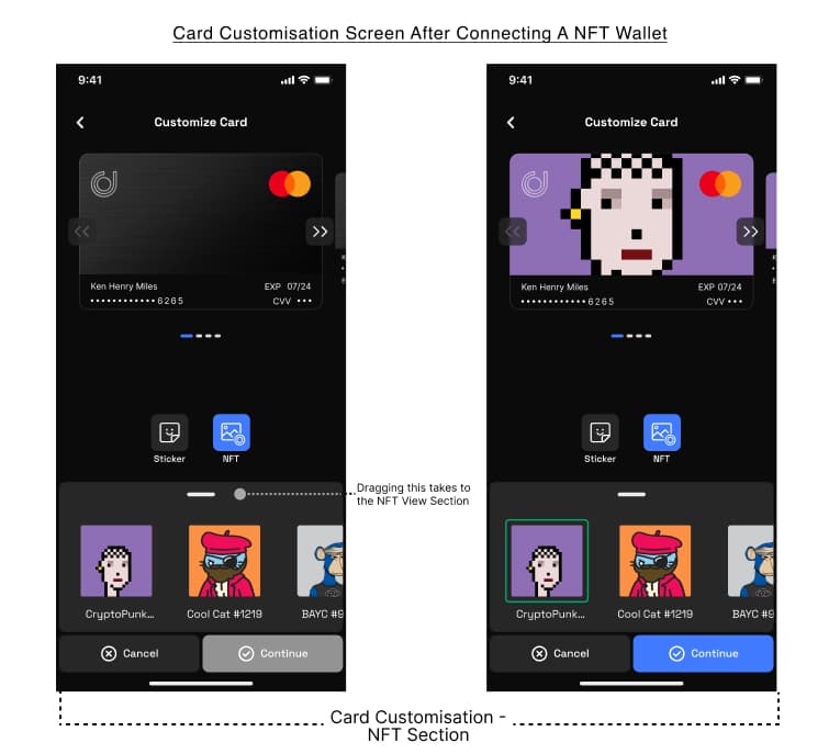 NFT customisation screen